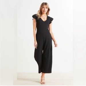 Evereve Nellie Flutter Black Jumpsuit Small Crop Wide Leg